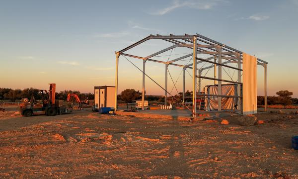 The Mithaka Aboriginal Corporation's new Betoota Base Station shed in progress.