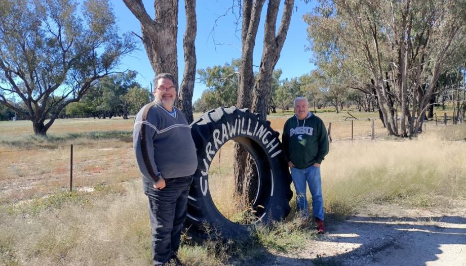 Yuwaalaraay Euahlayi Aboriginal Corporation director Jason Wilson (left) and chair Tim Know at Currawillinghi Station.