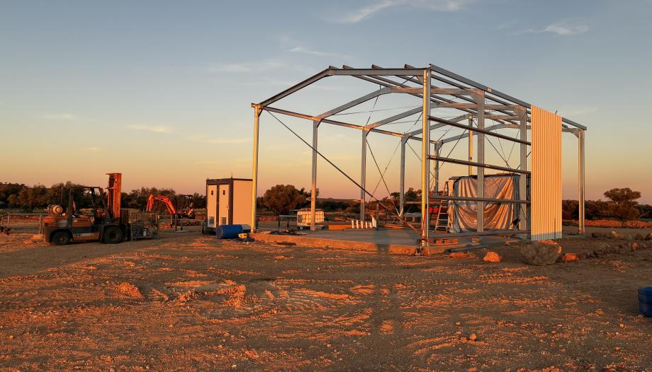 The Mithaka Aboriginal Corporation's new Betoota Base Station shed in progress.